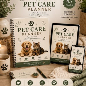 Planificador de cuidados para mascotas imprimible / Registro de salud para perros y gatos, registro de alimentación (PDF)