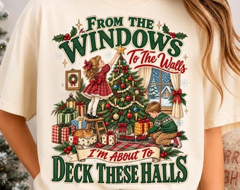Natale retrò PNG, Dalle finestre alle pareti sto per addobbare queste sale, Motivo albero di Natale, Download digitale di Natale