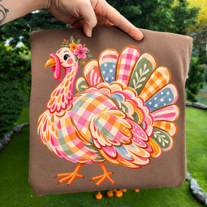 Watercolor Turkey Thanksgiving Png, Checkered Polka Dots Fall Png ...