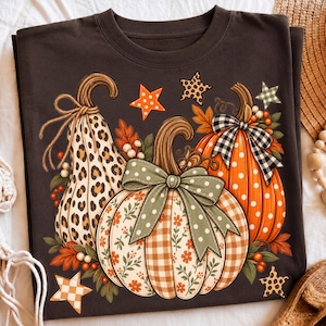 Floral Patchwork Pumpkin PNG, Retro Polka dots Pumpkin Coquette Png, Leopard, checkered Fall Pumpkin Thanksgiving Shirt Design, Digital