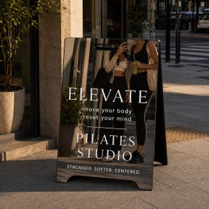 A Frame Sign, Double Sided Sign,Mirror A Board Sidewalk Sign for Cafe Barbershop Boutique, Business Pavement Sign Storefront Display