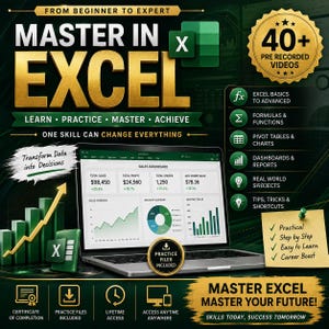 Master Excel Course | 40+ Video Lessons, Beginner to Advanced (Digital Download)