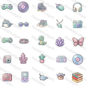 2016 Nostalgia Clipart PNG Bundle, Sticker Set, Retro Throwback Icons, Printable Stickers, Digital Download