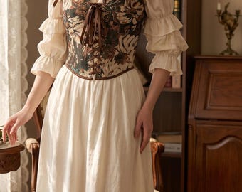 Top corsé renacentista con tapiz floral, bustier con escote cuadrado y cordones en la parte delantera, corpiño estilo cottagecore vintage, corsé estilo fairycore