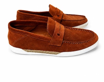 GAVA Los Angeles Herren-Sneaker aus Wildleder (Penny Loafer) | Cognacbraunes Wildleder | Größe 9 US | Neu mit Originalkarton