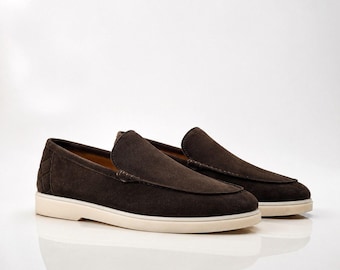 GAVA Los Angeles Men's Suede Venetian Loafers | Dark Brown | Cream Sole | New