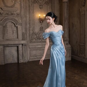 Silk Organza Mermaid Evening Gown | Custom Couture Formal Dress | Off-the-Shoulder Pastel Gala Dress