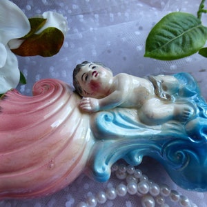 Mid Century Vase Cherub Hält Schale Füllhorn Pflanzgefäß Keramik Keramik Shabby Cottage-Chic Shabby-Choke inspiriert No-marking/stempeln glasiert Bild 5