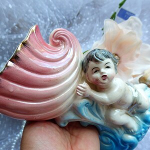 Mid Century Vase Cherub Hält Schale Füllhorn Pflanzgefäß Keramik Keramik Shabby Cottage-Chic Shabby-Choke inspiriert No-marking/stempeln glasiert Bild 3