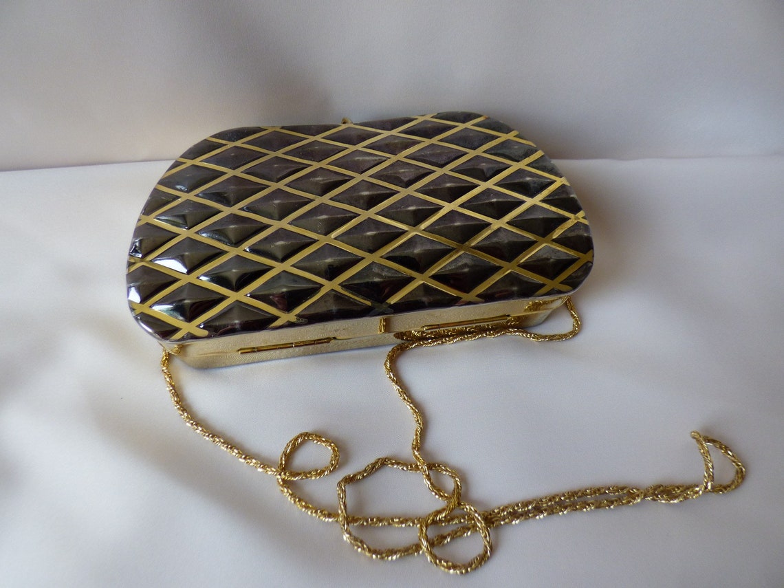 Vintage Sasha New York Gold/brown 2tone Metal Clutch Etsy