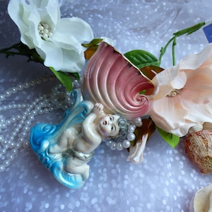 Mid Century Vase Cherub Hält Schale Füllhorn Pflanzgefäß Keramik Keramik Shabby Cottage-Chic Shabby-Choke inspiriert No-marking/stempeln glasiert Bild 1