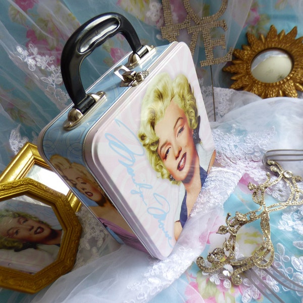 Upcycled Marilyn Monroe Lunch Box Purse Iconic Wearable Art Eye-Candy PocketBook Retro-Bag Pink Blue Tin/Metal Handmade in USA