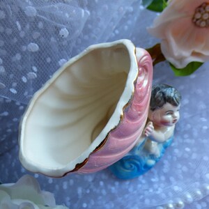Mid Century Vase Cherub Hält Schale Füllhorn Pflanzgefäß Keramik Keramik Shabby Cottage-Chic Shabby-Choke inspiriert No-marking/stempeln glasiert Bild 7