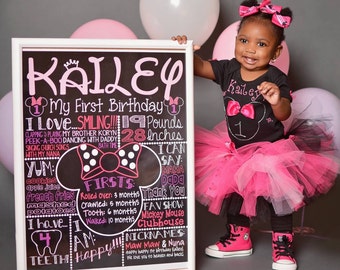 Póster de pizarra del primer cumpleaños de Minnie Mouse (descarga digital)