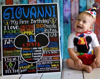 Mickey Mouse First Birthday Chalkboard - 1st Birthday Chalkboard For Mickey Mouse Themed Party - Printable Chalk Poster Mickey Mouse Boy