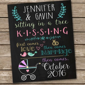 Printable Chalkboard Pregnancy Announcement Sign Digital File First Comes Love then Comes Marriage - Baby Announcement Photoshoot Prop
