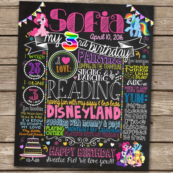 My Little Ponies First Birthday Chalkboard Poster Sign for Birthday Parties - Customized Custom Printable File - My Little Pony 1st Birthday