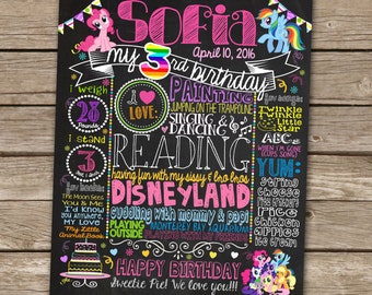 My Little Ponies First Birthday Chalkboard Poster Sign for Birthday Parties - Customized Custom Printable File - My Little Pony 1st Birthday