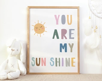You Are My Sunshine Print: Boho Rainbow Nursery Decor (Digital Download)