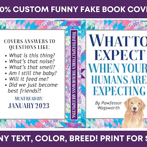 CUSTOM DIGITAL Pregnancy Announcement Book Cover - What to Expect Unique Fun Funny Pet Dog Cat Pregnancy Announcement - Digital Download