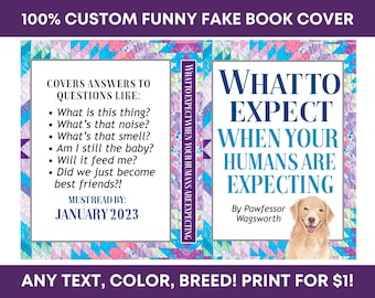 CUSTOM DIGITAL Pregnancy Announcement Book Cover - What to Expect Unique Fun Funny Pet Dog Cat Pregnancy Announcement - Digital Download