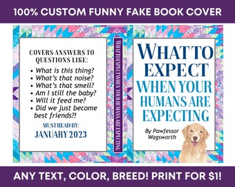 CUSTOM DIGITAL Pregnancy Announcement Book Cover - What to Expect Unique Fun Funny Pet Dog Cat Pregnancy Announcement - Digital Download