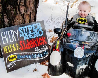 Superhero Sidekick Pregnancy Announcement Sign: Chalkboard Style (Digital File)