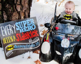 Every Super Hero Needs a Sidekick Printable Chalkboard Pregnancy Announcement Sign - Digital File - New Baby Announcement Photoshoot Prop