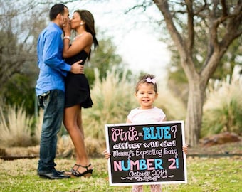 Pink or Blue? Either will due! We&#39;re Expecting Printable Chalkboard Pregnancy Announcement Sign Digital File Photoshoot Prop - New Baby