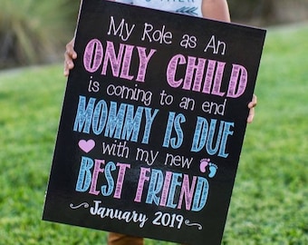 Chalkboard Pregnancy Announcement Sign: Only Child Ending (Digital File)