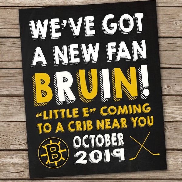 Boston Bruins Funny Printable Pregnancy Announcement - Printable Chalkboard Ice Hockey New Baby Announcement & Photo Prop