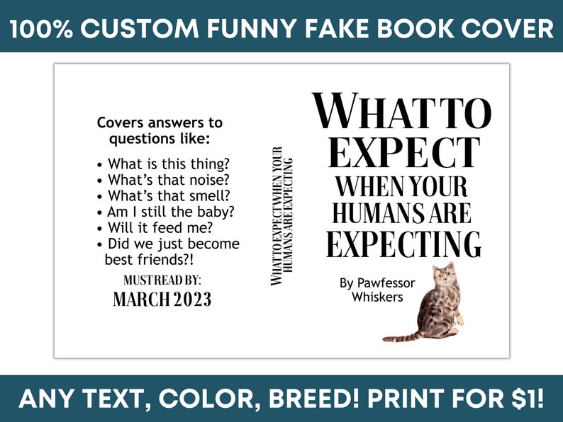 Custom Funny Pregnancy Announcement What to Expect When Your Humans Are Expecting Dog Cat Kitten Pet 100% DIGITAL Printable Book Cover image 2