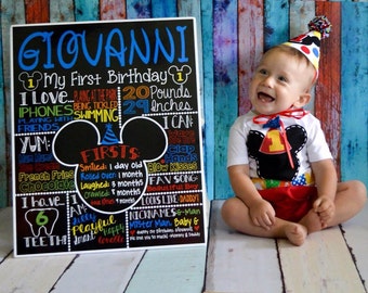 Mickey Mouse Chalkboard - First 1st Birthday Mickey Mouse Chalkboard For Mickey Mouse Themed Party - Printable Chalk Poster Mickey Mouse Boy