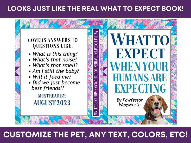 CUSTOM Funny Pregnancy Announcement What to Expect When Your Humans Are Expecting Dog Cat Pet 100% DIGITAL Book Cover image 3