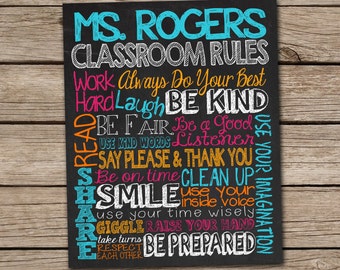 CLASSROOM RULES SIGN - Personalized Teacher Gift - Customized Printable File 8"x10" Any Colors or Size - Class Rules Sign - Unique Gift