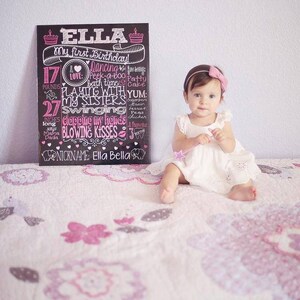 First Birthday Chalkboard Poster Sign for Birthday Parties - Customized Custom Printable File -  Baby&#39;s First Birthday - Boy or Girl