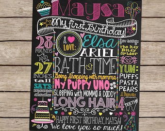 Multicolord 1st Birthday Chalkboard Poster Sign for First Birthday Party - Customized Custom Printable File -  Baby's First Birthday
