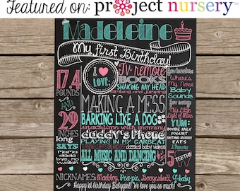 First Birthday Chalkboard Poster: Custom Printable Sign (Digital File)