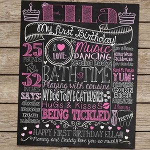 First Birthday Chalkboard Poster Sign for Birthday Parties Customized Custom Printable File Baby's First Birthday Boy or Girl image 1