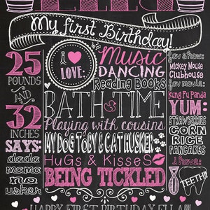 First Birthday Chalkboard Poster Sign for Birthday Parties Customized Custom Printable File Baby's First Birthday Boy or Girl image 2