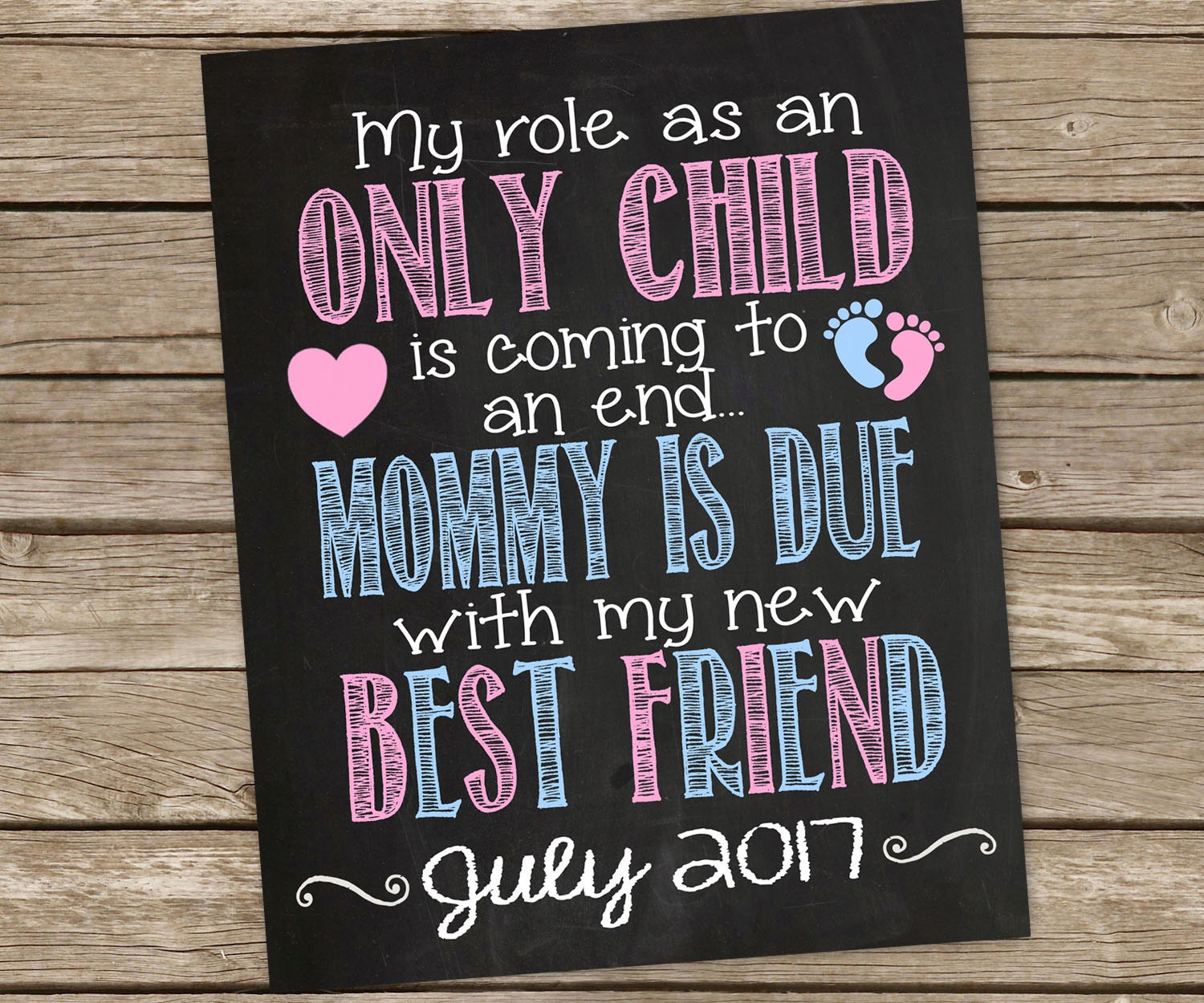 Chalkboard Pregnancy Announcement Sign: Only Child Ending (digital File ...