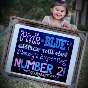 Printable Chalkboard Pregnancy Announcement Sign Digital File Pink or ...