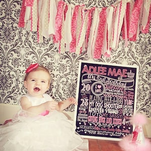 1st Birthday Chalkboard Poster Sign for Birthday Parties - Customized Custom Printable File -  Baby&#39;s First Birthday - Boy or Girl