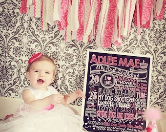 Custom 1st Birthday Chalkboard Sign: Printable Keepsake (Digital File)