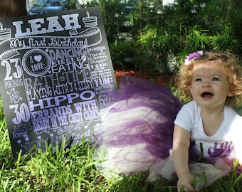 Purple Ombre First Birthday Chalkboard Sign: Custom Printable (Digital File)