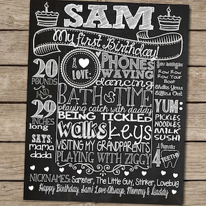 Black and White Birthday Chalkobard Poster Sign for 1st Birthday Party - Customized Custom Printable File - Baby's First Birthday Photoshoot