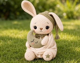 Moon Bunny Crochet Pattern – Amigurumi Rabbit Plush PDF, Step-by-Step Instructions, Easy Beginner DIY