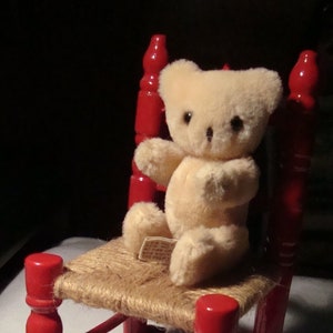 Vintage 4-1/2-Inch Jointed Mohair Teddy with Tiny Rocking Chair image 1