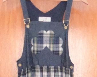 Overall Style Jumper with Denim Top and Flannel Plaid Skirt