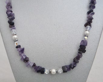 Amethyst Chip and Magnetic Pearl Necklace